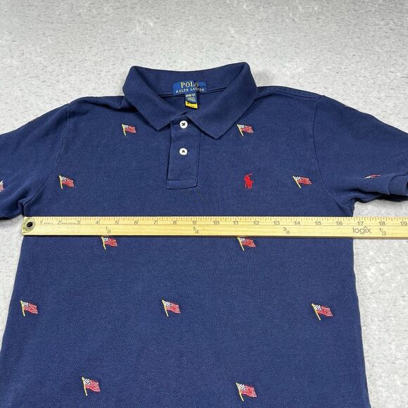 Ralph Lauren Shirt Boys Size Medium Blue Embroidered USA Flag Allover Print - Picture 6 of 11